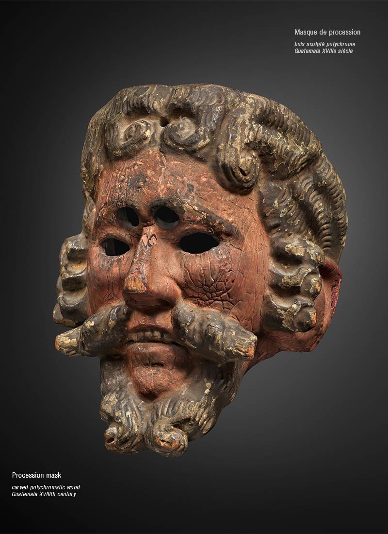 Masque de procession - Bois sculpté polychrome - Guatemala - XVIIIe siècle Masque de procession - Bois sculpté polychrome - Guatemala - XVIIIe siècle